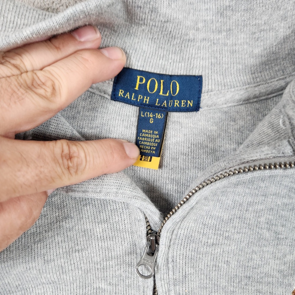 Polo Ralph Lauren 1/4 Pullover Sweater Boys Size L 14-16 Heather Grey - Picture 3 of 8